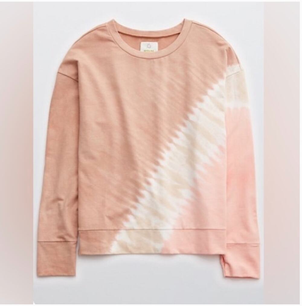 Offline By Aerie Tie Dye Sweatshirt S Pink Peach Cream Lounge Yoga